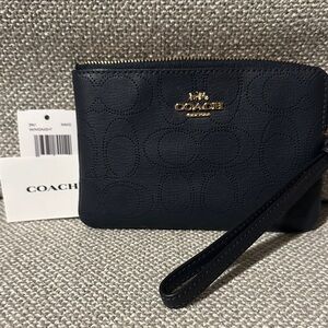 Coach Navy Perforated Wristlet NWT